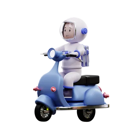 Astronauta montando un scooter  3D Illustration