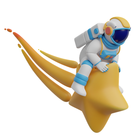 Astronauta montando una estrella  3D Illustration