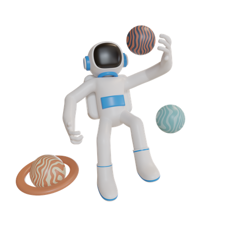 Astronauta olhando para planetas  3D Illustration