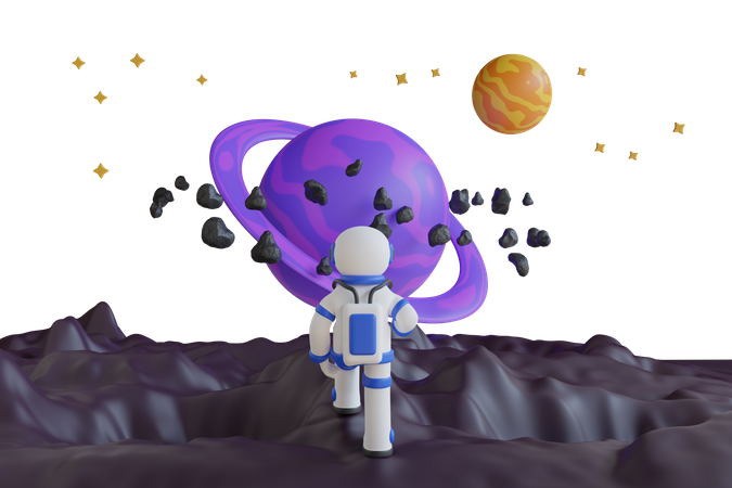 Astronauta olhando para um planeta  3D Illustration