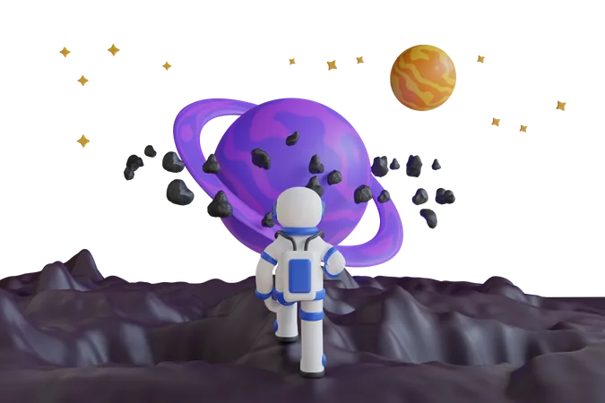 Astronauta olhando para um planeta  3D Illustration