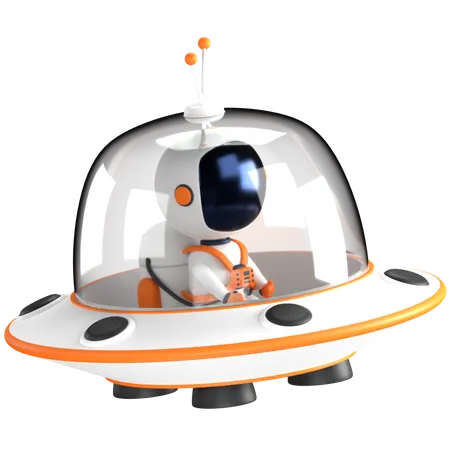 Platillo volador ovni astronauta  3D Illustration