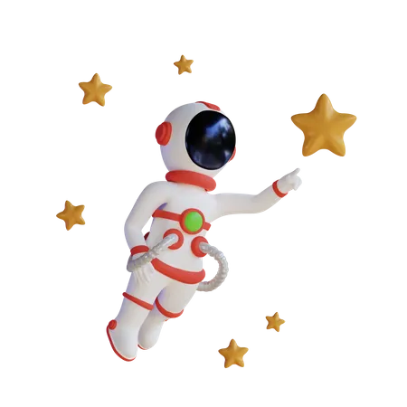 Astronauta pegando estrela no espaço  3D Illustration