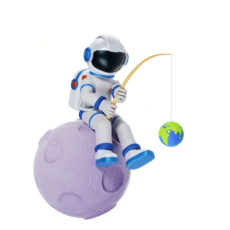 Astronauta pescando  3D Illustration