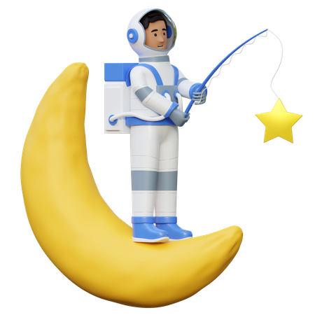 Astronauta pescando en la luna  3D Illustration
