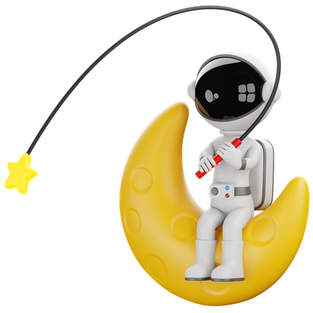 Astronauta pescando una estrella  3D Illustration