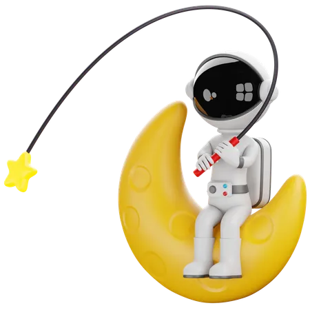 Astronauta pescando una estrella  3D Illustration