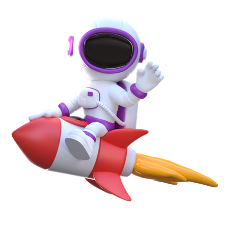 Astronauta pilotando foguete enquanto renuncia à mão  3D Icon