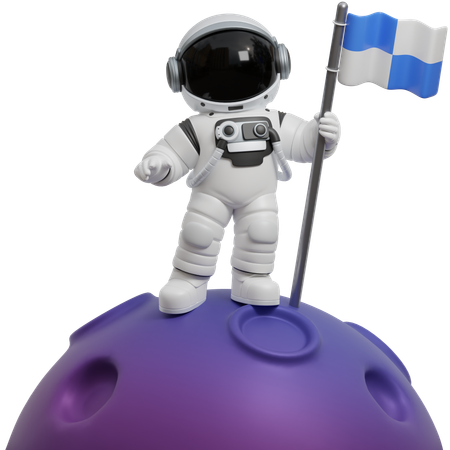 Astronauta plantando bandeira na lua  3D Illustration