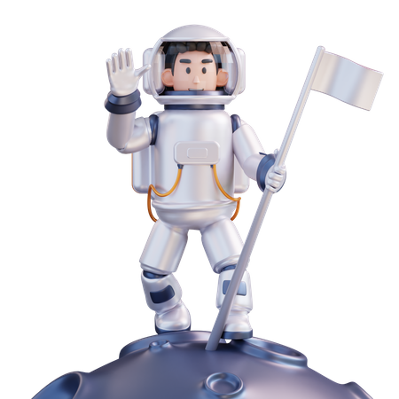 Astronauta plantando uma bandeira na lua  3D Illustration