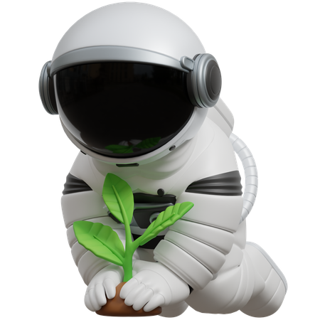 Astronauta plantando uma planta  3D Illustration