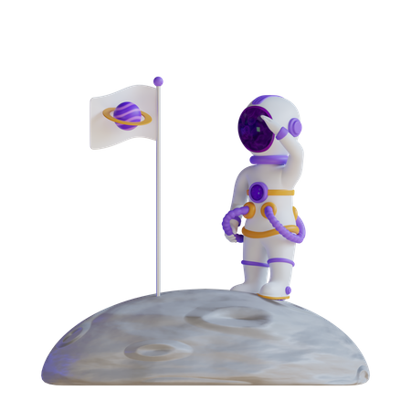 Astronauta pousando na lua  3D Illustration