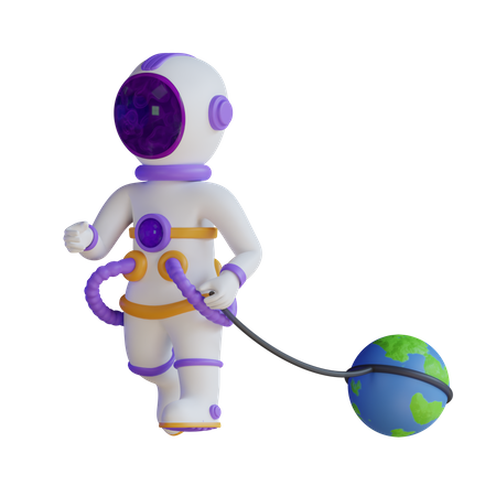 Astronauta puxando o planeta Terra  3D Illustration