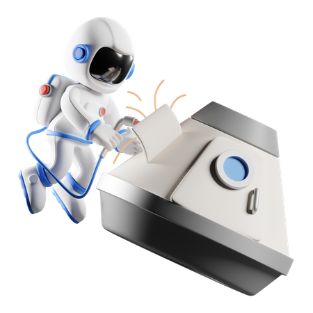 Astronauta reparando satélite  3D Illustration