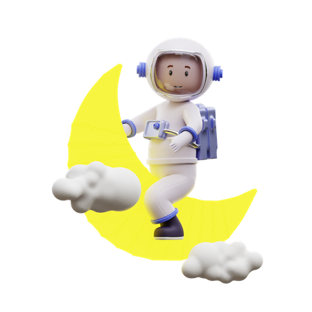 Astronauta subiendo a la luna  3D Illustration