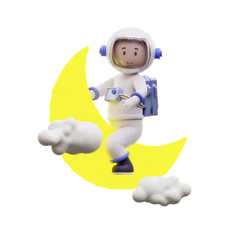 Astronauta subiendo a la luna  3D Illustration