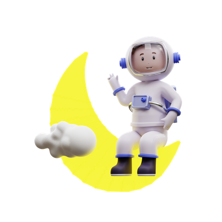 Astronauta subiendo a la luna  3D Illustration