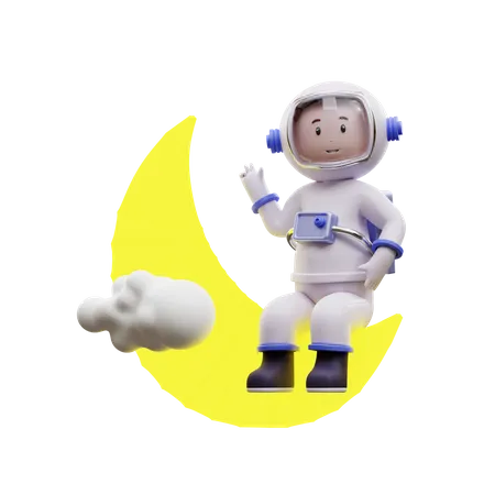 Astronauta subiendo a la luna  3D Illustration