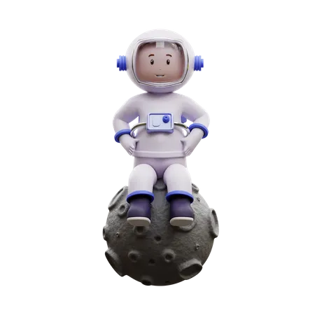 Astronauta subiendo a la luna  3D Illustration