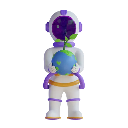 Astronauta salva la Tierra  3D Illustration