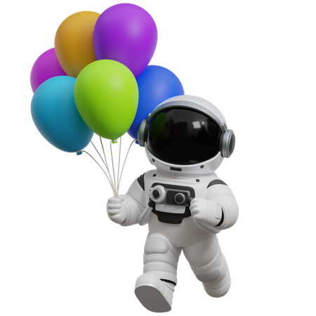 Astronauta segurando balões  3D Illustration