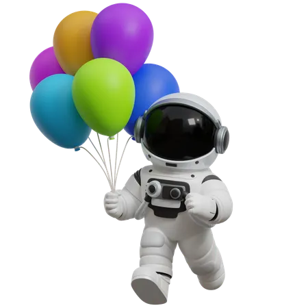 Astronauta segurando balões  3D Illustration