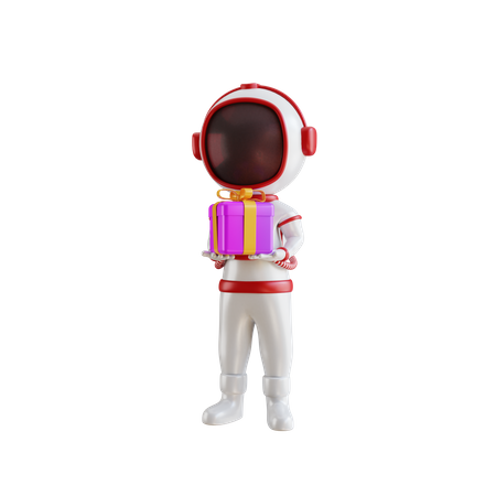 Astronauta segurando uma caixa de presente  3D Illustration