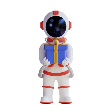 Astronauta segurando uma caixa de presente  3D Illustration