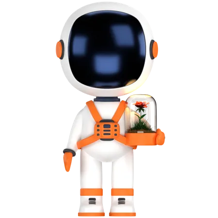 Astronauta segurando flor  3D Illustration
