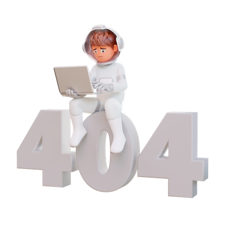 Astronauta segurando laptop com erro 404  3D Illustration
