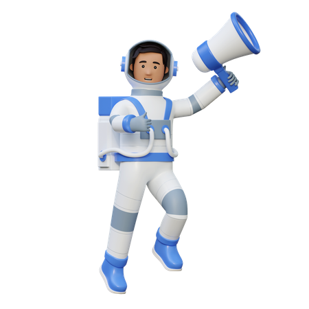 Astronauta segurando megafone  3D Illustration