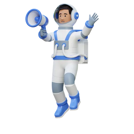 Astronauta Voando No Espaco E Segurando A Ilustracao Dos Desenhos Animados 3 D Do Megafone 3D Illustration