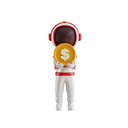 Astronauta segurando uma moeda de dólar  3D Illustration