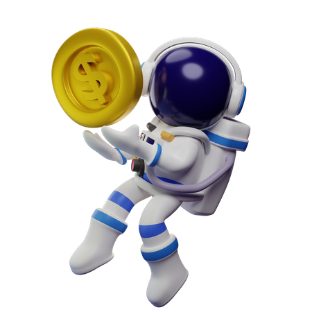 Astronauta segurando uma moeda de dólar  3D Illustration