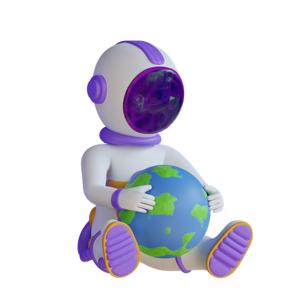 Astronauta segurando a terra  3D Illustration