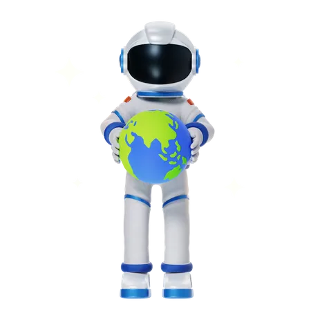 Astronauta segurando a terra  3D Illustration