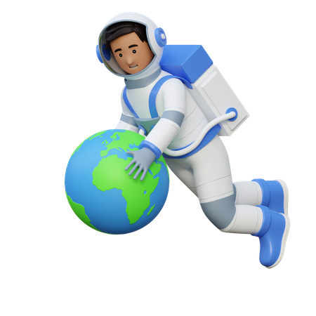 Astronauta segurando a terra  3D Illustration