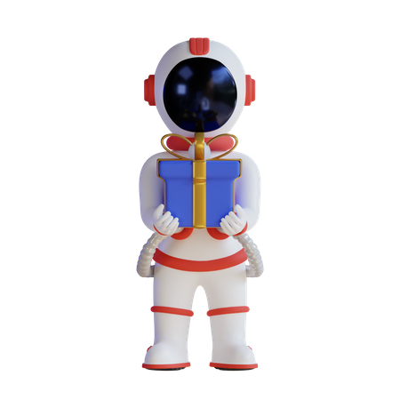 Astronauta segurando uma caixa de presente  3D Icon
