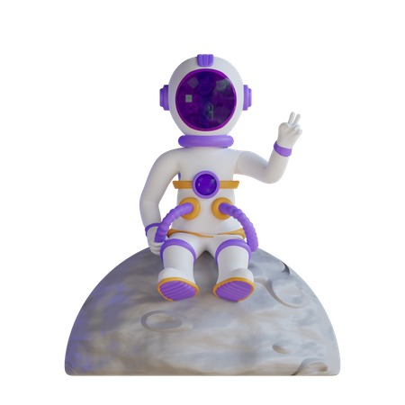 Astronauta sentado con manos de paz  3D Illustration