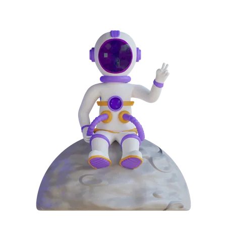 Astronauta sentado con manos de paz  3D Illustration