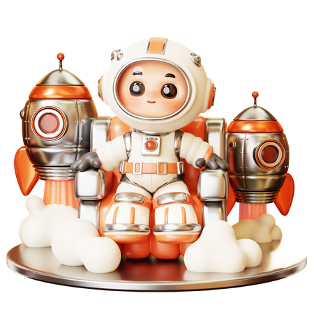 Astronauta sentado em um foguete  3D Illustration