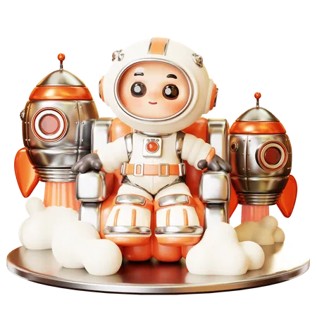 Astronauta sentado em um foguete  3D Illustration