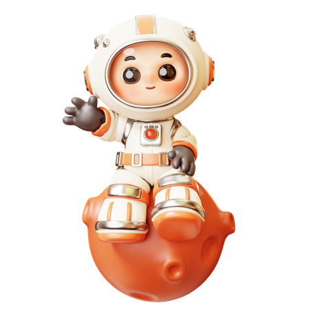 Astronauta sentado em Marte com gesto de saudação  3D Illustration