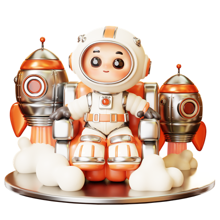 Astronauta sentado en cohete  3D Illustration