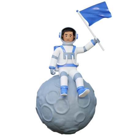 Astronauta sentado en la luna  3D Illustration