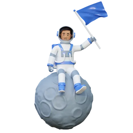 Astronauta sentado en la luna  3D Illustration