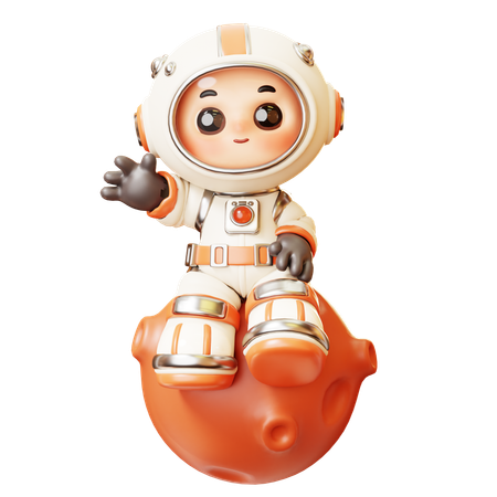 Astronauta sentado en Marte con gesto de saludo  3D Illustration