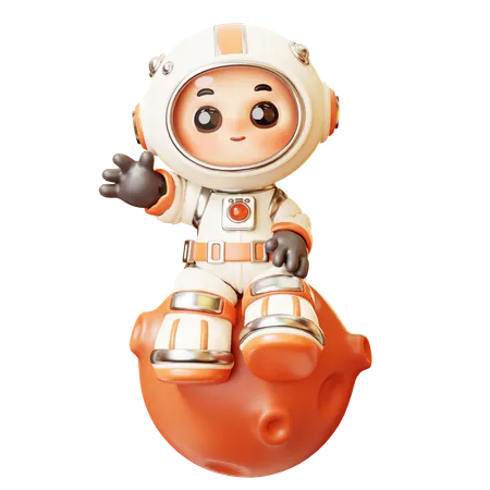 Astronauta sentado en Marte con gesto de saludo  3D Illustration