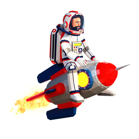 Astronauta sentado no foguete  3D Illustration
