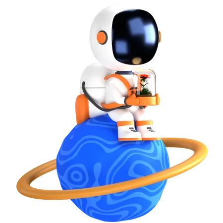 Astronauta sentado no planeta  3D Illustration